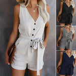 Bow V-neck Sleeveless Rompers