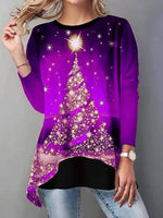 Asymmetrical Hem Christmas Tree Printed T-Shirt