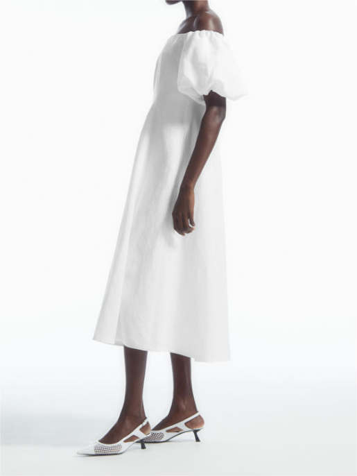 Fluttering Strapless Puffy Sleeve Dress