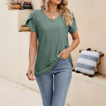 Solid color V-neck tile sleeve short-sleeved T-shirt