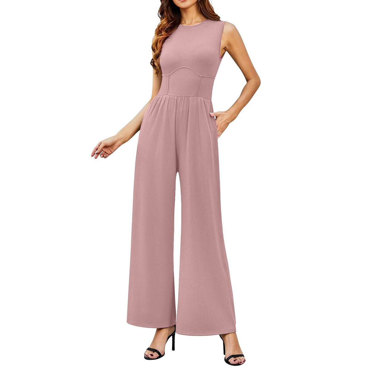Women's Solid Sleeveless Wide Leg Jumpsuit