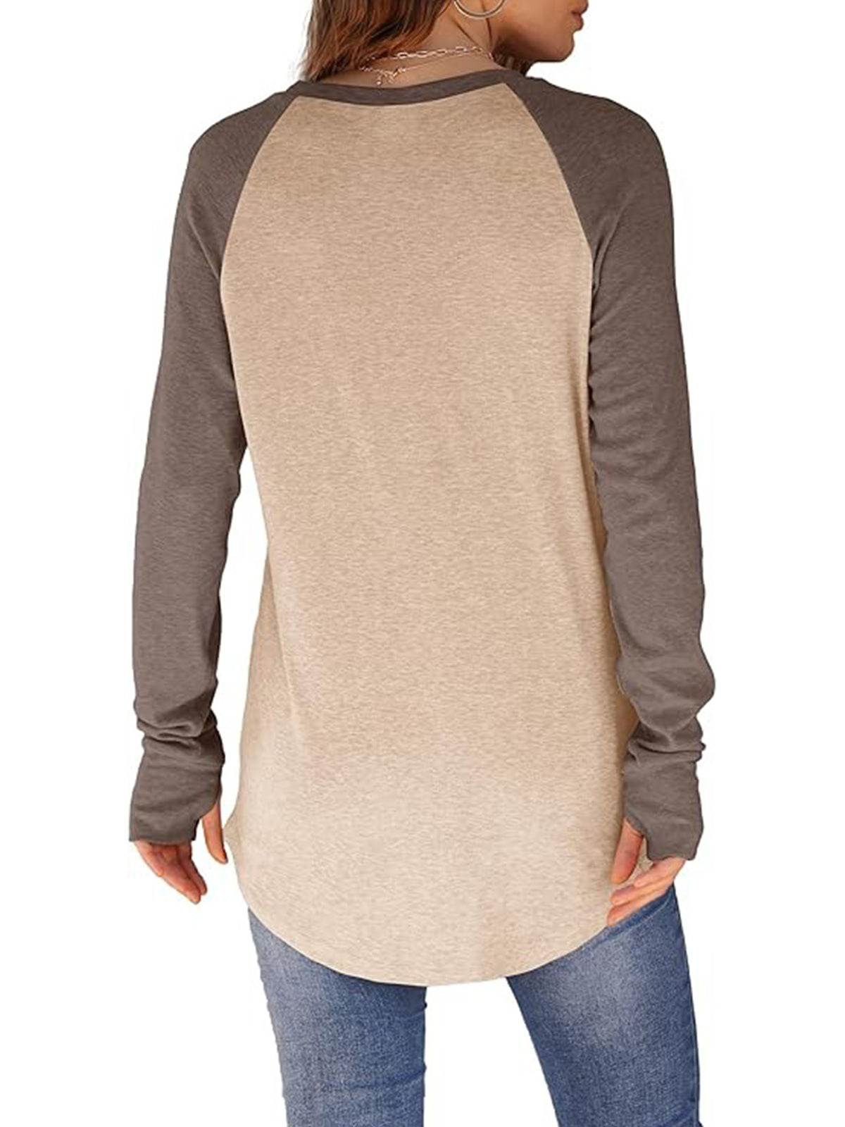 Women's Tunic Curved Hem Thumb Hole Shirts
