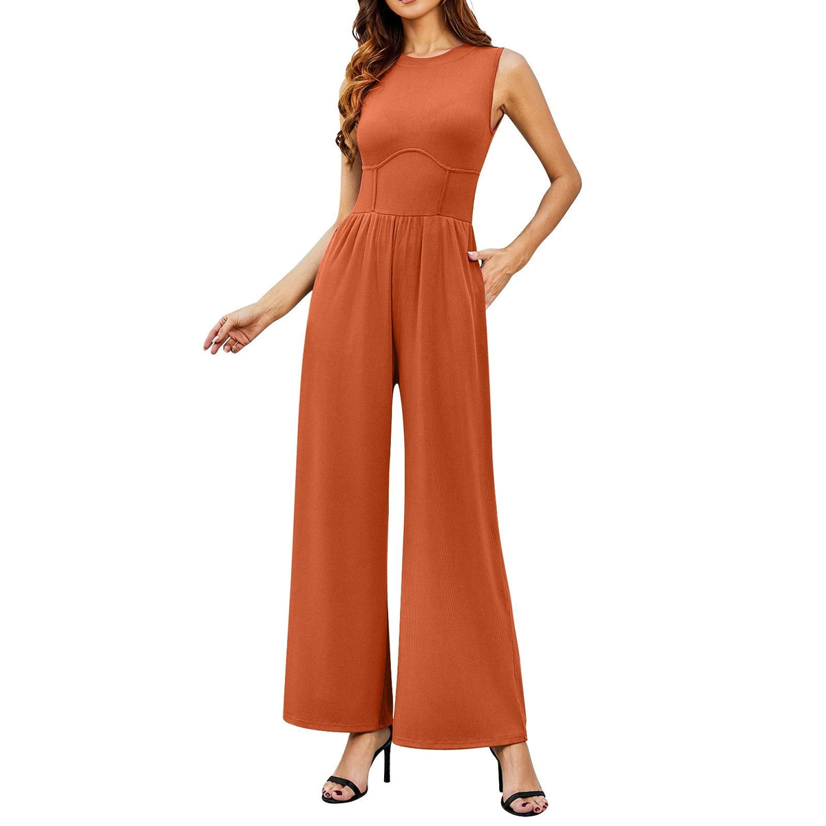 Women's Solid Sleeveless Wide Leg Jumpsuit