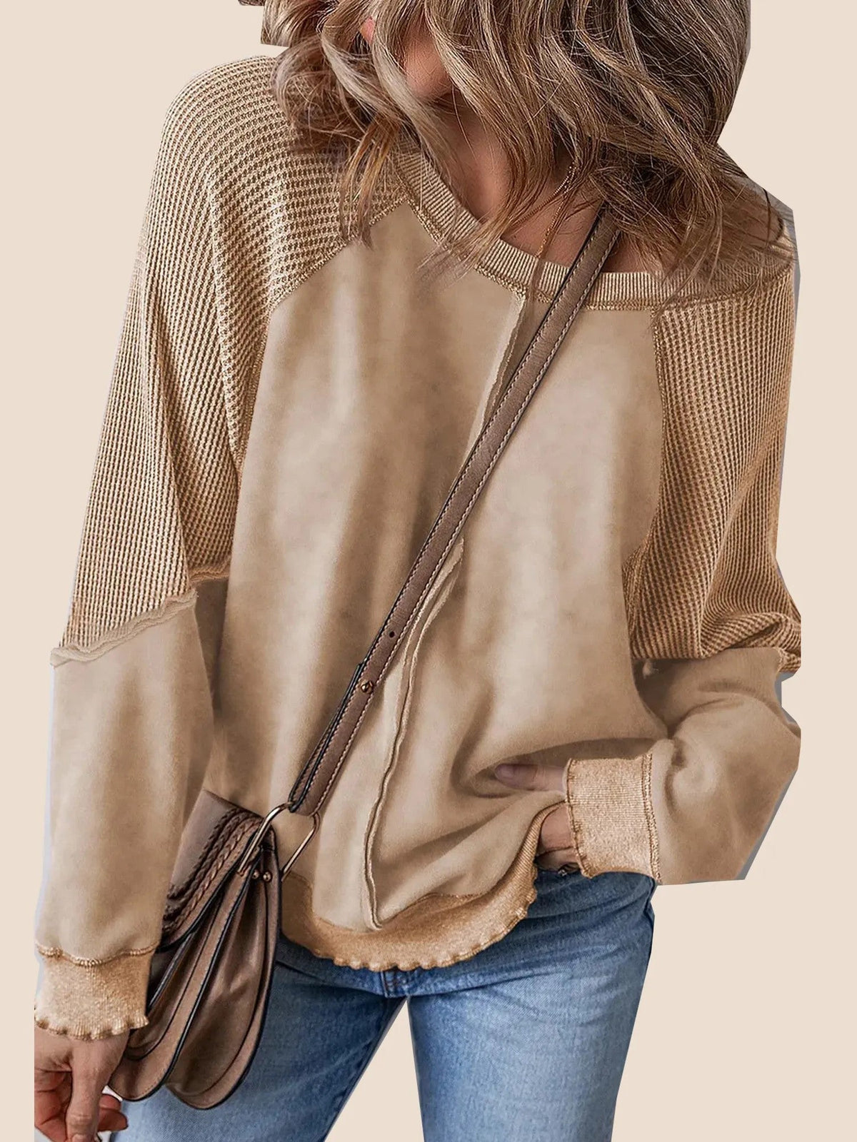 Women'sReverse Seam Waffle Knit Sweatshirt