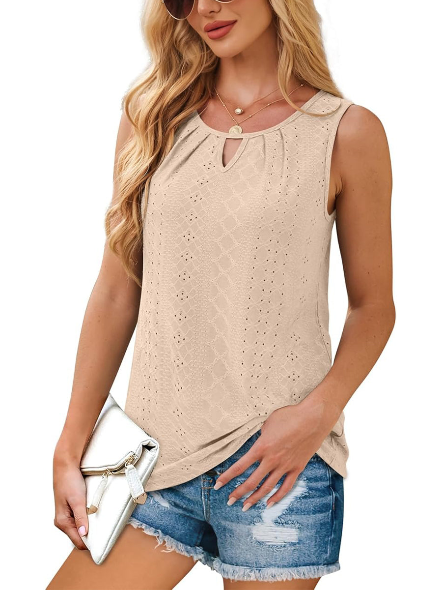 Women's Summer Keyhole Neck Pleated Tank Tops