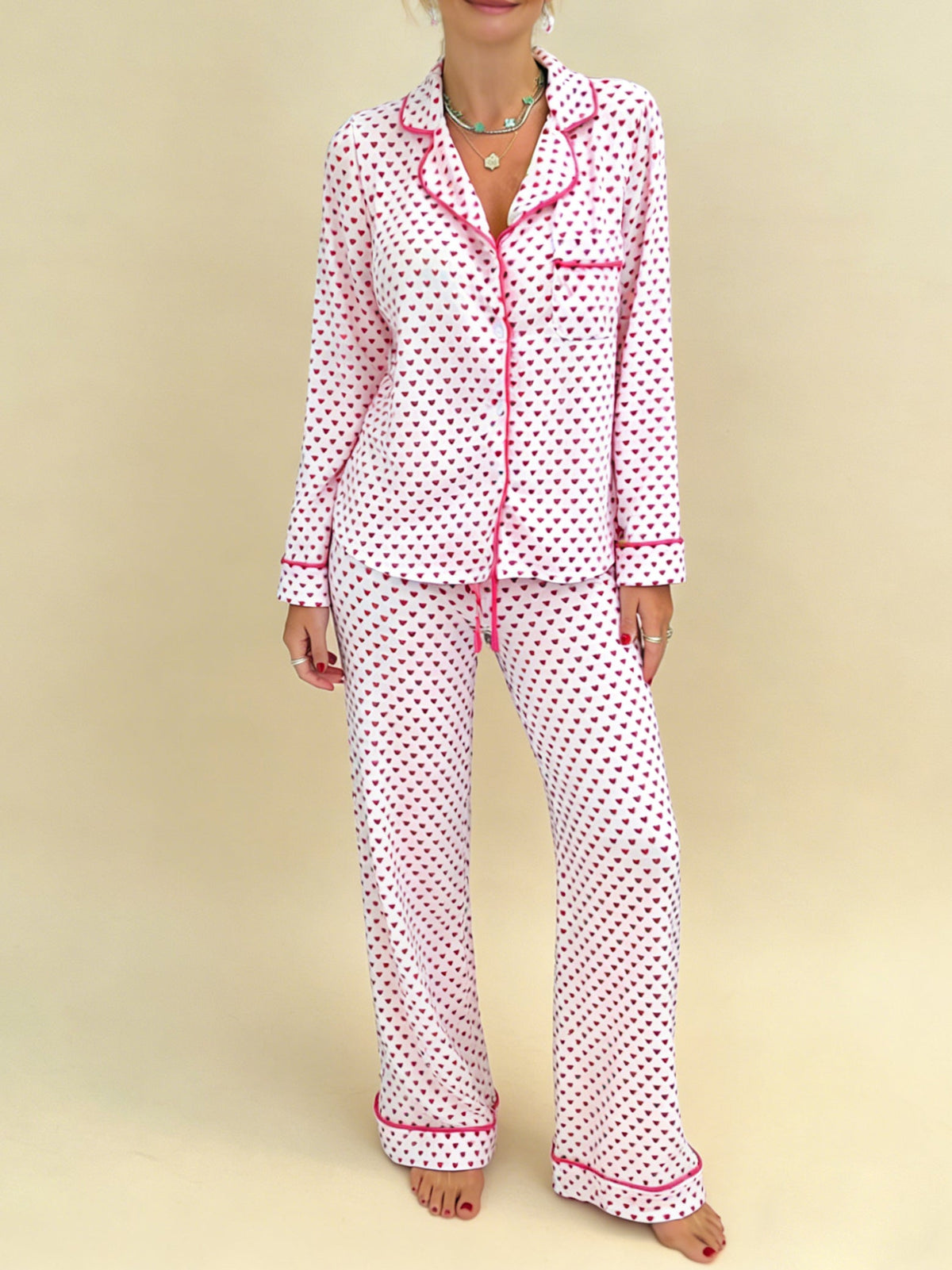 Women's Valentine's Day Heart-Patterned Pajama Set