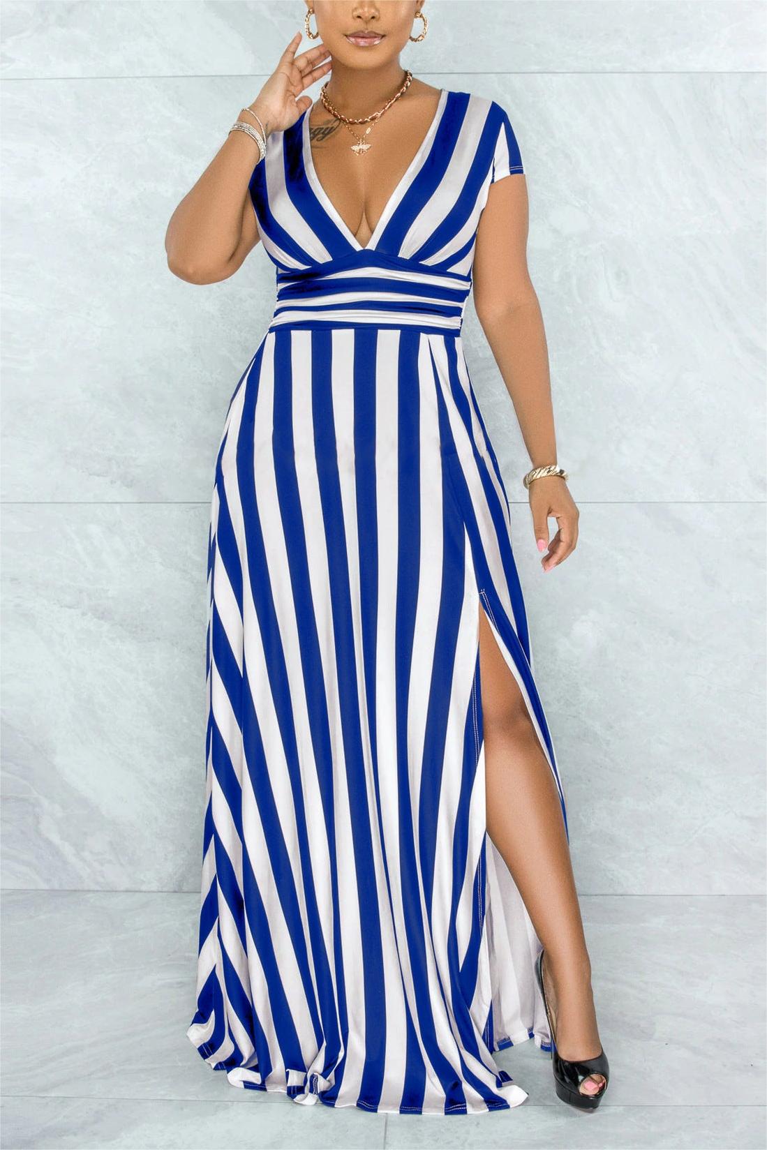 SEXY STRIPED HIGH WAIST MAXI DRESS