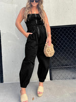 Loose Pleated Elasticated Front Zip Drawstring Jumpsuit