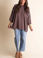 Women's Oversized High Neck Urban Ribbed Striped Top