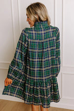 Women's Plaid Print Frilly Collar Long Sleeve Mini Dress