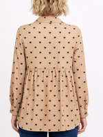 Women's Heart Print Ruffled Blouse