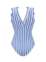 Bowknot Striped Print One Piece Swimsuit and Skirt