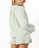 Women's Ruffle Long Sleeve Top and Shorts Two Piece Set With Pockets