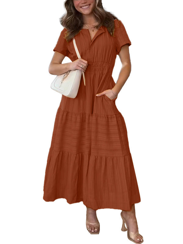 Women's V neck Ruched Spring/Summer Maxi Dress