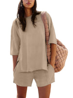 Women's Casual Matching Set with Slit Top and Shorts