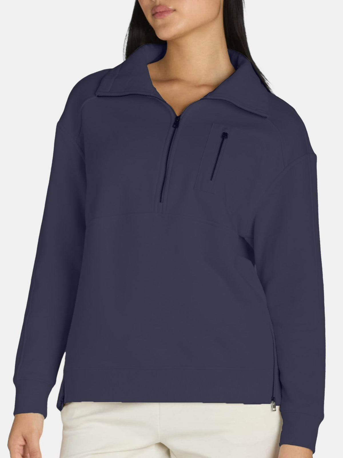 Women's Quarter Zip Side Slit Zipper Pullover