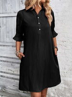 Women's Solid Ruffle Sleeve Button Down Shirt Dress