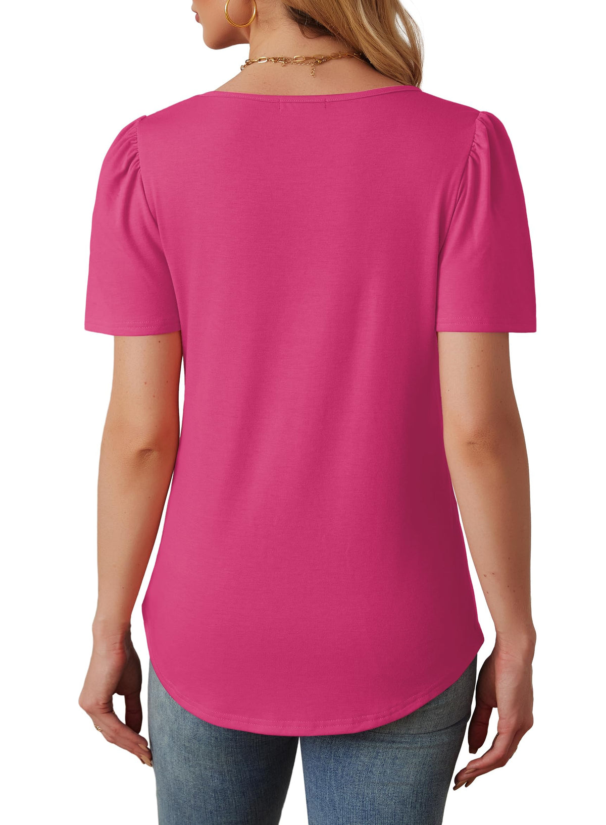 Women's Short Sleeve Pleated Front Scooped Neck T-shirts