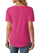 Women's Short Sleeve Pleated Front Scooped Neck T-shirts