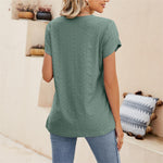 Solid color V-neck tile sleeve short-sleeved T-shirt