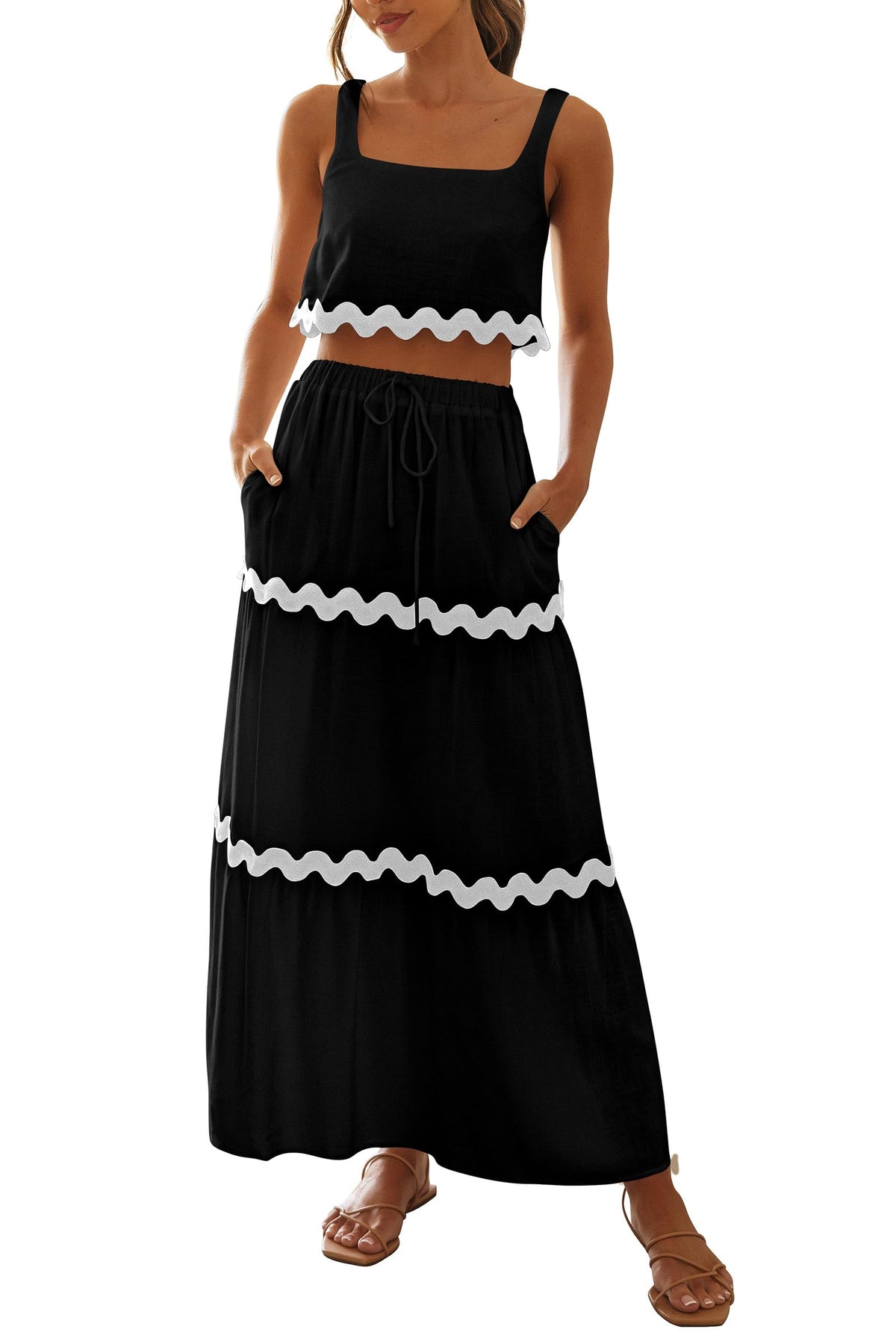 Women's Square Neck Lace Up Half Skirt Set