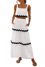 Women's Square Neck Lace Up Half Skirt Set