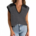 Women's V-Neck Sleeveless Striped Top
