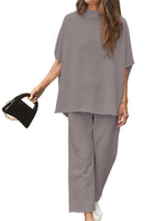 Women's Casual Batwing Sleeve Pullover Top and Wide Leg Set