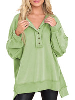 Women's Oversized Casual Buttoned Henley Sweatshirt