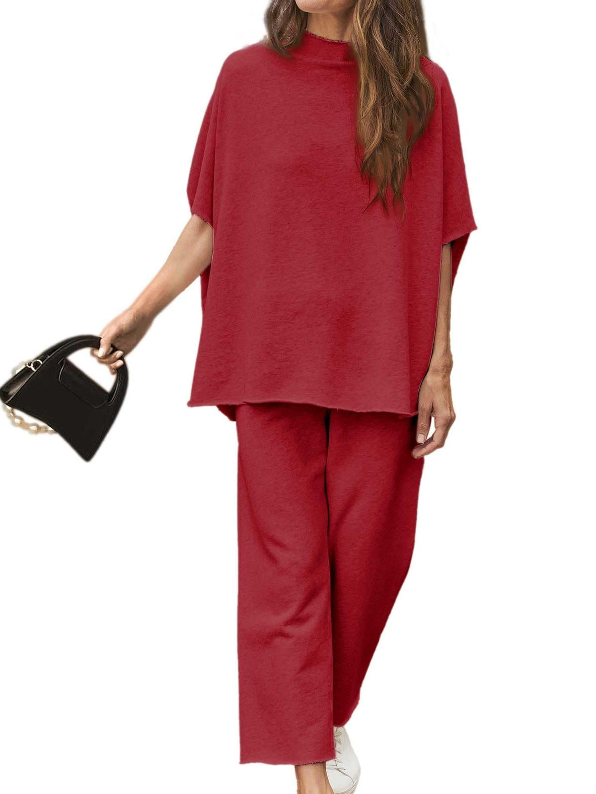 Women's Casual Batwing Sleeve Pullover Top and Wide Leg Set