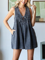 Women's Denim Pleated Romper