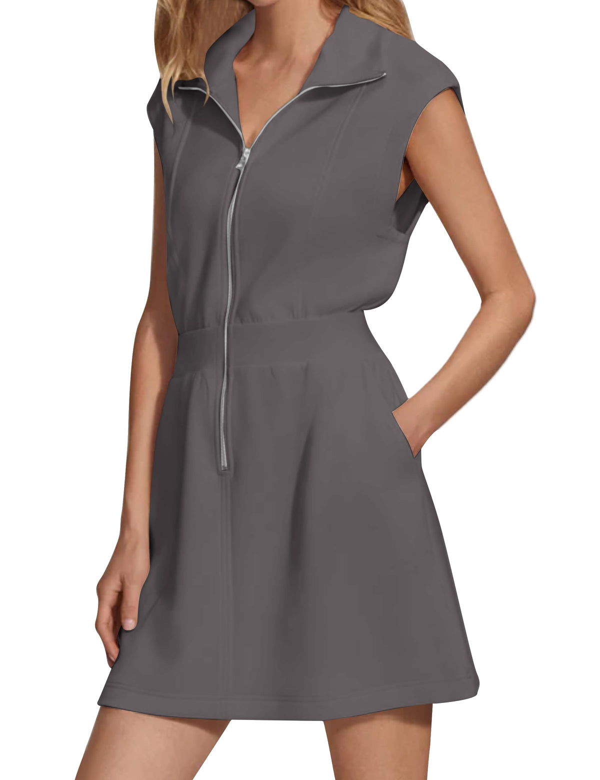 Women's Zipper Mini Dress with Pockets