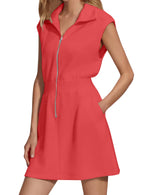 Women's Zipper Mini Dress with Pockets