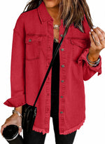 Women's Button Down Raw Edge Denim Jacket