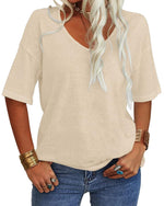 Women's Casual V-neck Solid Color Basic Tee