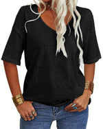 Women's Casual V-neck Solid Color Basic Tee