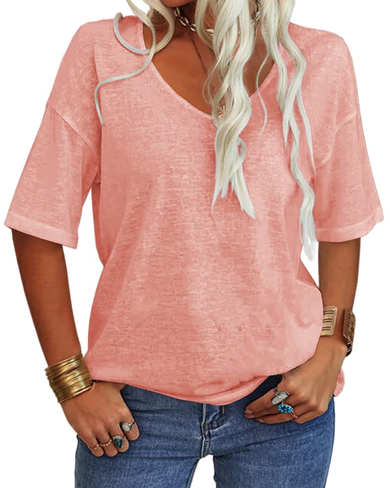 Women's Casual V-neck Solid Color Basic Tee