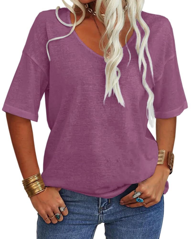 Women's Casual V-neck Solid Color Basic Tee