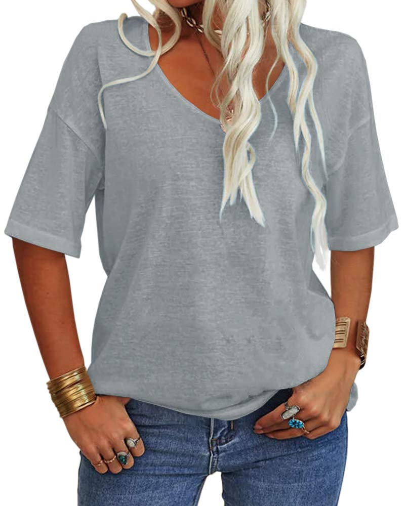 Women's Casual V-neck Solid Color Basic Tee
