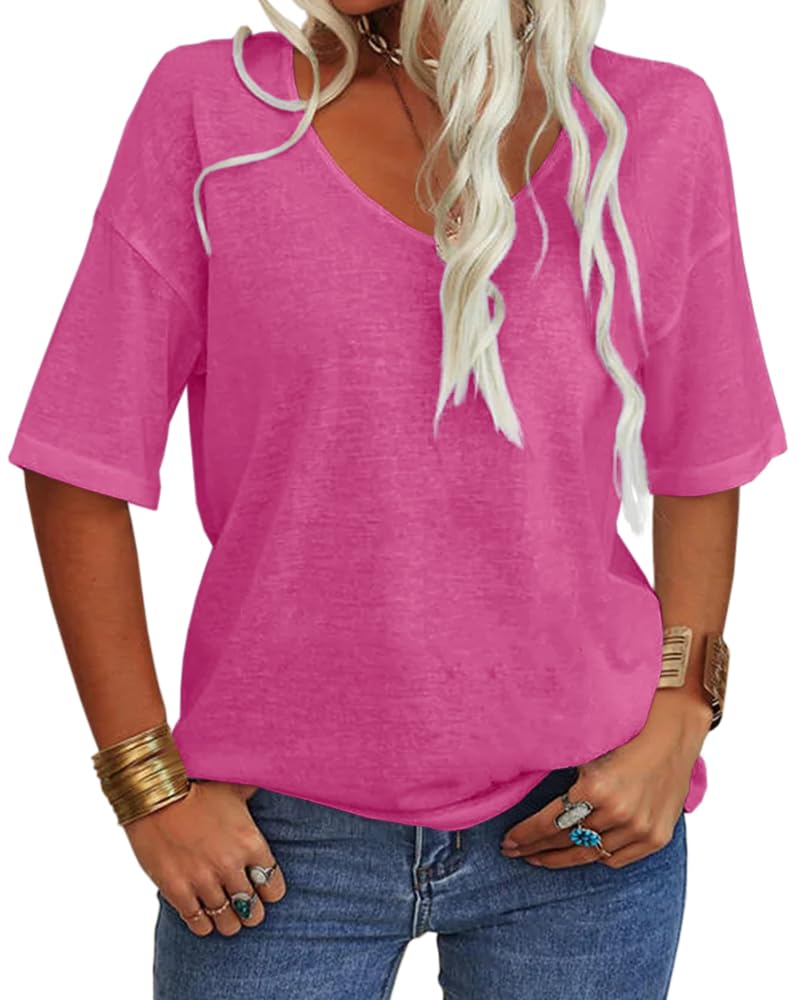 Women's Casual V-neck Solid Color Basic Tee