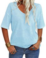 Women's Casual V-neck Solid Color Basic Tee
