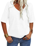Women's Casual V-neck Solid Color Basic Tee