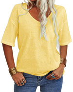 Women's Casual V-neck Solid Color Basic Tee