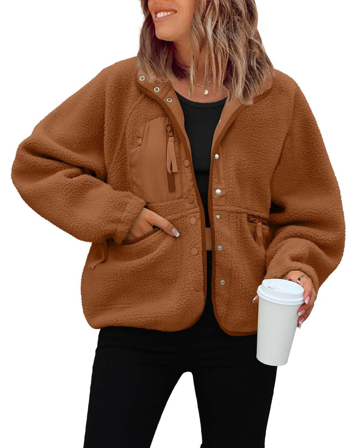 Women'sButton Down Fuzzy Fleece Jacket