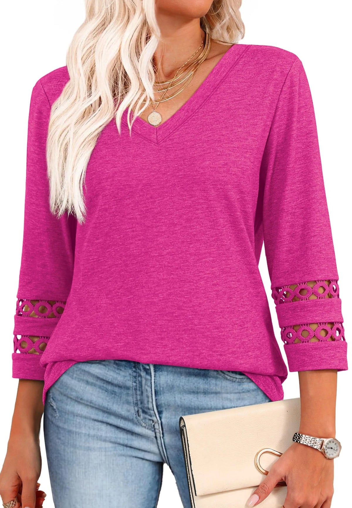 Women's 3/4 Length Sleeve Trendy V Neck T-Shirts