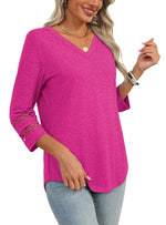 Women's 3/4 Length Sleeve Trendy V Neck T-Shirts