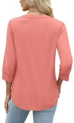 Women's 3/4 Sleeve Button V Neck Tops