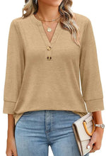 Women's 3/4 Sleeve Button V Neck Tops