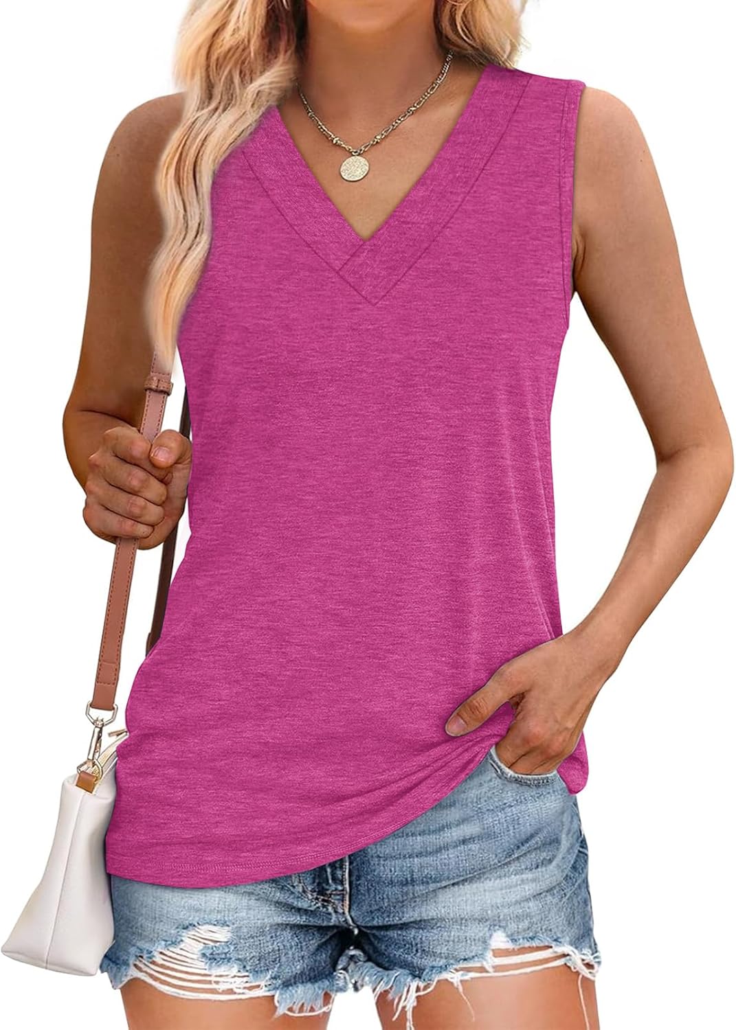 Women's Summer Loose V Neck Sleeveless Basic Tank Tops