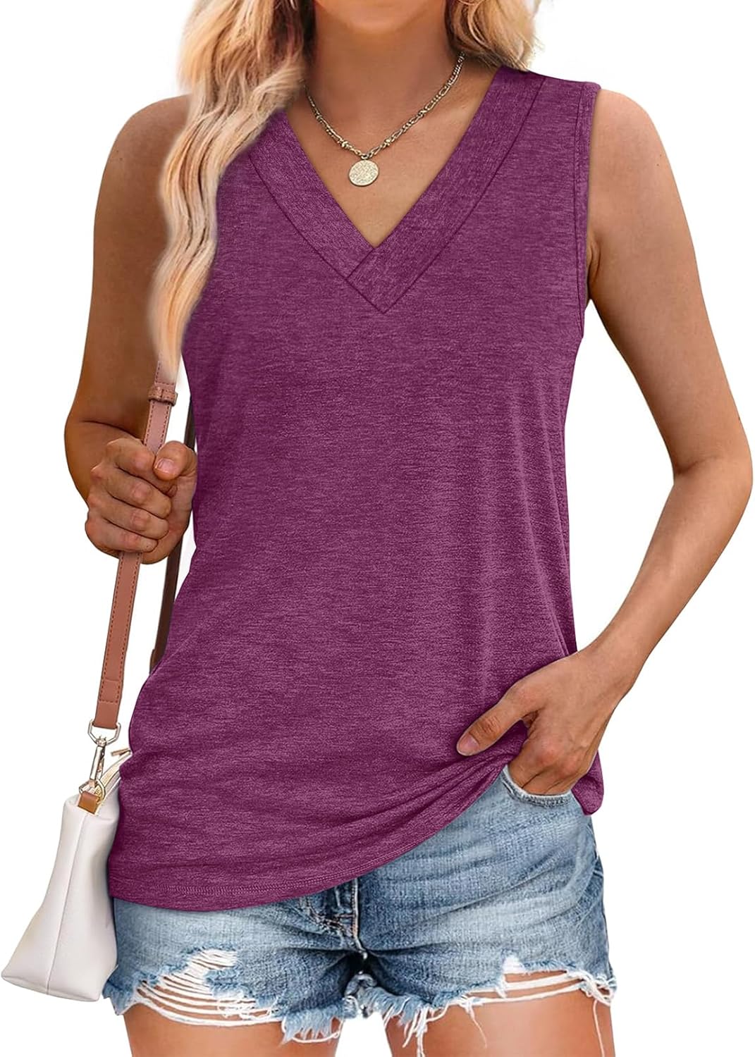 Women's Summer Loose V Neck Sleeveless Basic Tank Tops